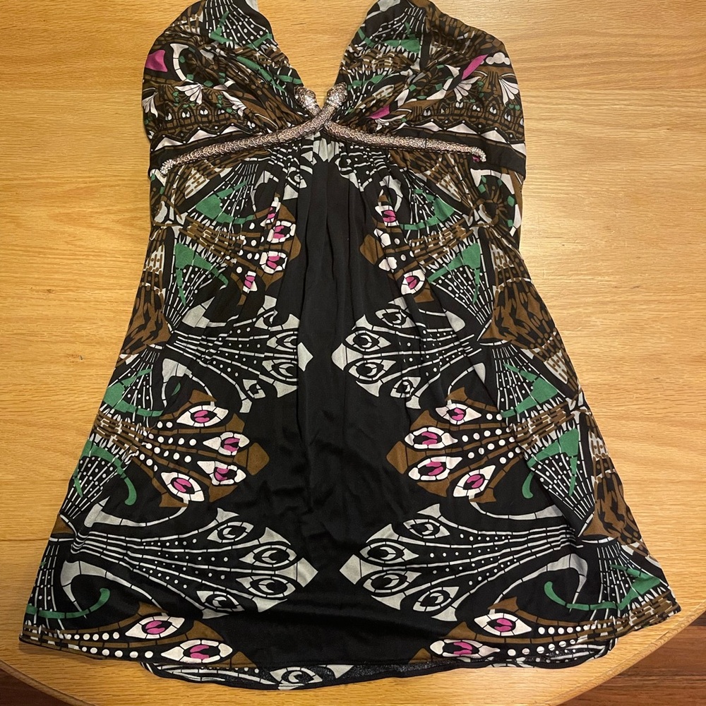 Sky Embellished Metal Snake Halter Top - M